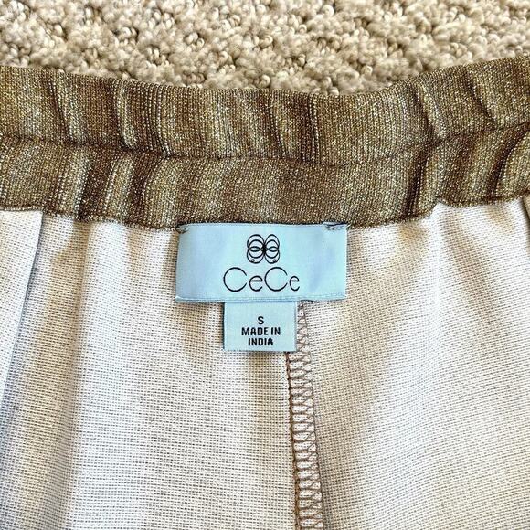 CeCe Metallic Gold Straight-Leg High Rise Glitter Sparkle Zip Trouser Pants S - Picture 4 of 10